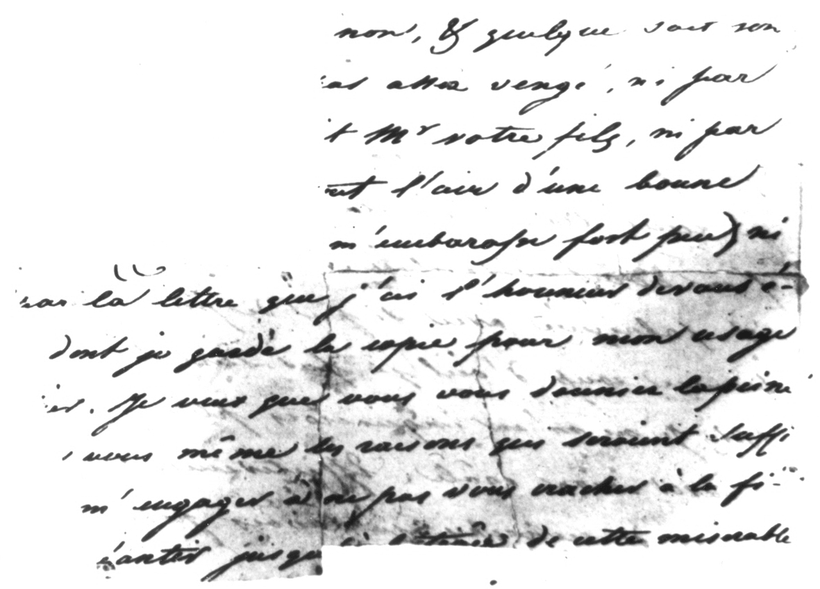 Ноябрь 1836г. Письмо Пушкина к Геккерну (2-я беловая редакция) – 2-й лист, оборотная сторона. Подлинник.