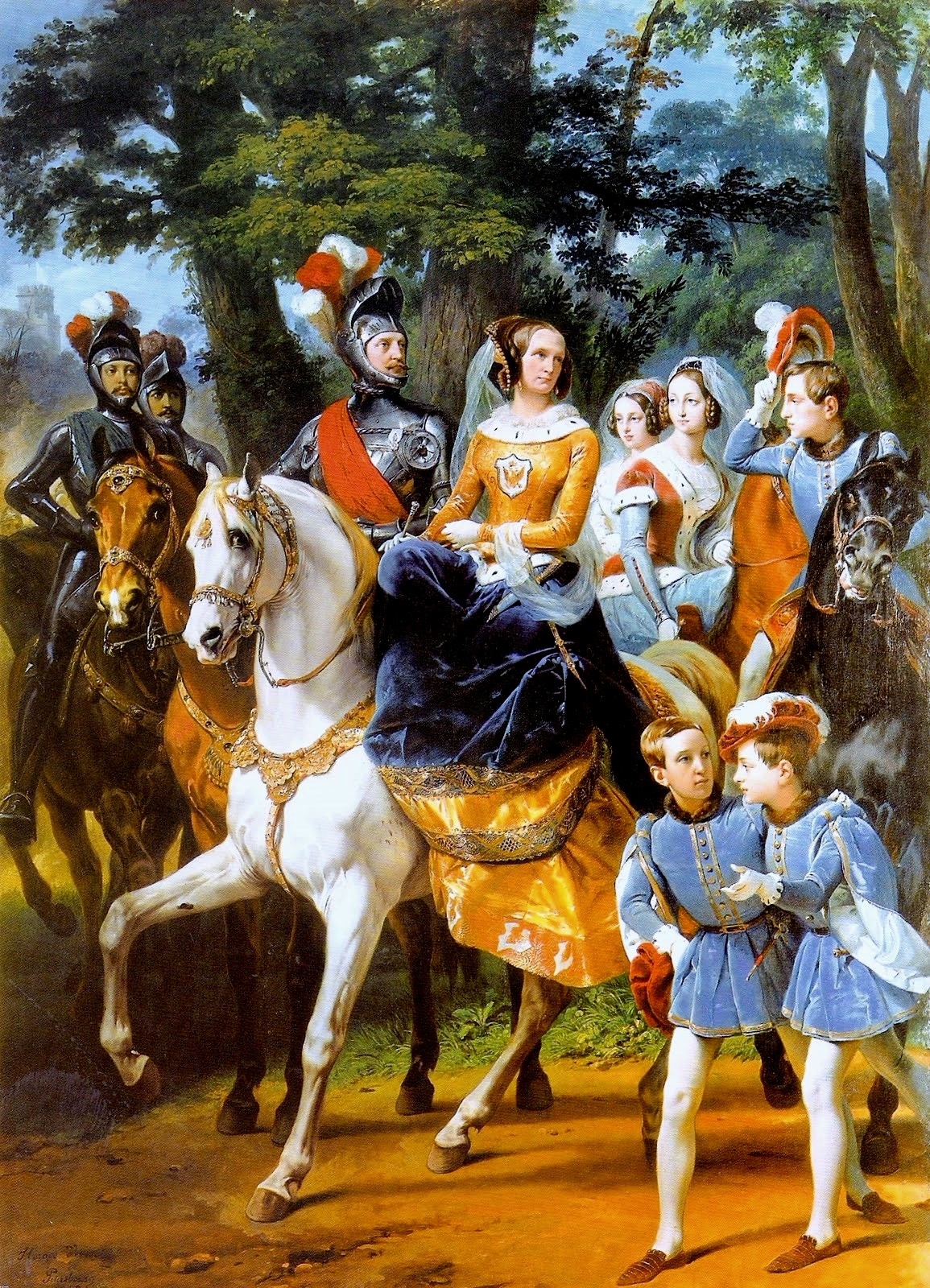 Кавалькада членов царской семьи в подлинных рыцарских доспехах и в костюмах и платьях, сшитых по образцам средних веков.
